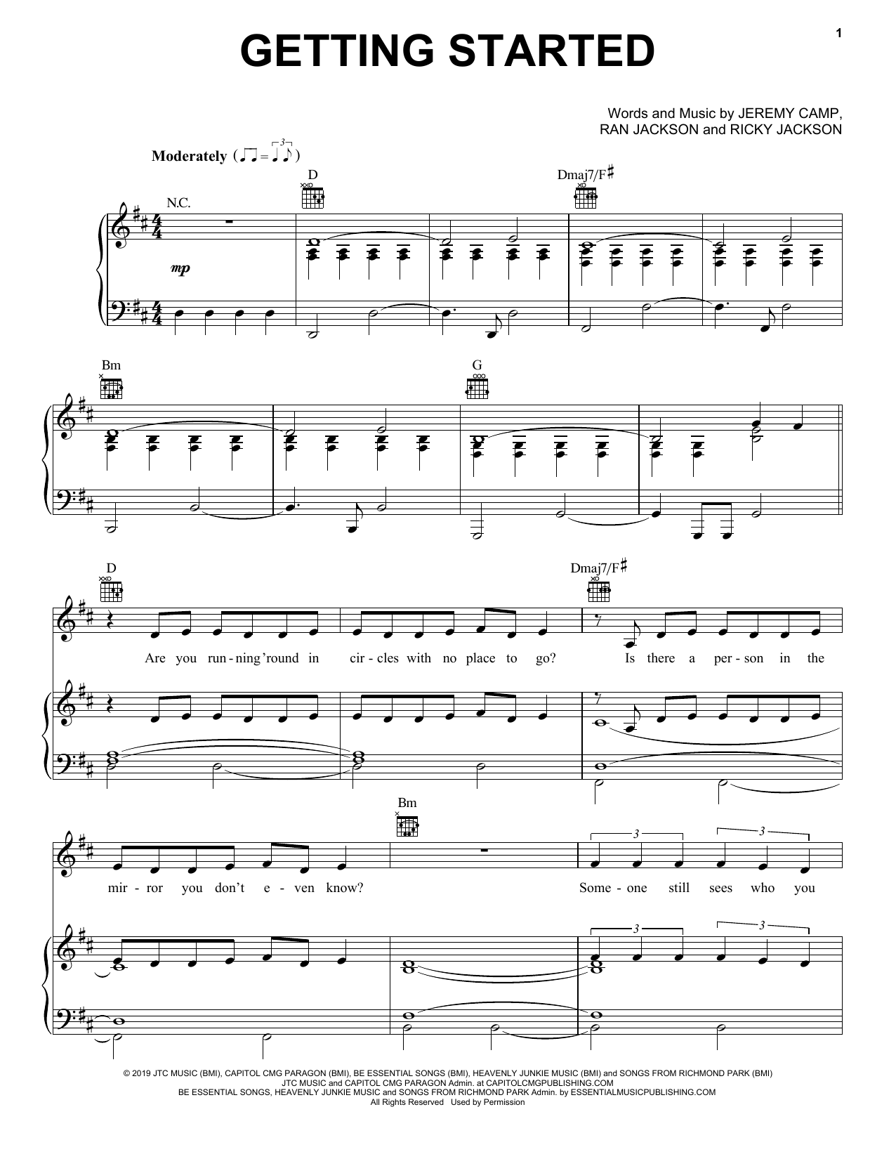Jeremy Camp Getting Started Sheet Music Notes & Chords for Piano, Vocal & Guitar Chords (Right-Hand Melody) - Download or Print PDF