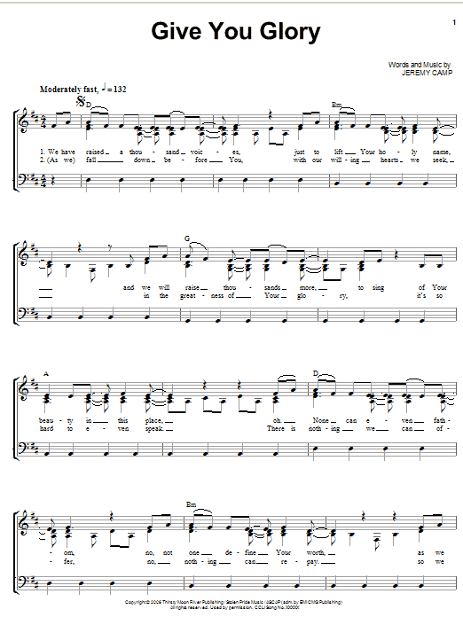 Jeremy Camp Give You Glory Sheet Music Notes & Chords for Piano, Vocal & Guitar (Right-Hand Melody) - Download or Print PDF Jeremy Camp Give You Glory Sheet Music Notes & Chords for Piano, Vocal & Guitar (Right-Hand Melody) - Download or Print PDF