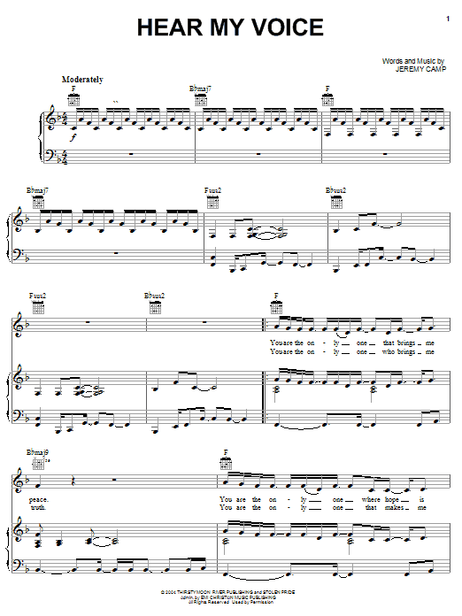 Jeremy Camp Hear My Voice Sheet Music Notes & Chords for Piano, Vocal & Guitar (Right-Hand Melody) - Download or Print PDF