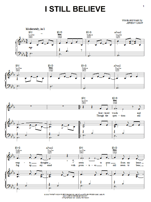 Jeremy Camp I Still Believe Sheet Music Notes & Chords for Easy Guitar Tab - Download or Print PDF