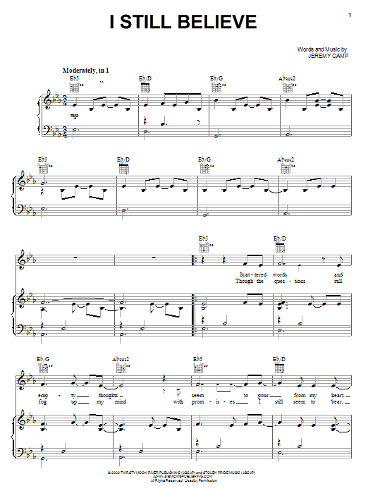 Jeremy Camp I Still Believe Sheet Music Notes & Chords for Easy Piano - Download or Print PDF