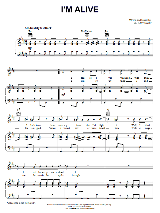 Jeremy Camp I'm Alive Sheet Music Notes & Chords for Piano, Vocal & Guitar (Right-Hand Melody) - Download or Print PDF Jeremy Camp I'm Alive Sheet Music Notes & Chords for Piano, Vocal & Guitar (Right-Hand Melody) - Download or Print PDF
