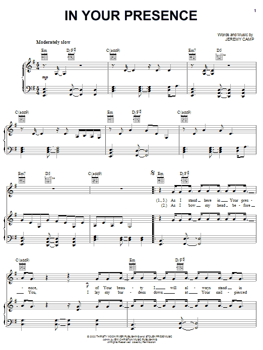 Jeremy Camp In Your Presence Sheet Music Notes & Chords for Piano, Vocal & Guitar (Right-Hand Melody) - Download or Print PDF Jeremy Camp In Your Presence Sheet Music Notes & Chords for Piano, Vocal & Guitar (Right-Hand Melody) - Download or Print PDF