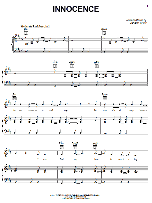 Jeremy Camp Innocence Sheet Music Notes & Chords for Piano, Vocal & Guitar (Right-Hand Melody) - Download or Print PDF