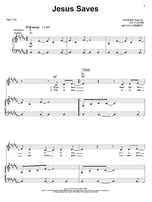 Jeremy Camp Jesus Saves Sheet Music Notes & Chords for Melody Line, Lyrics & Chords - Download or Print PDF