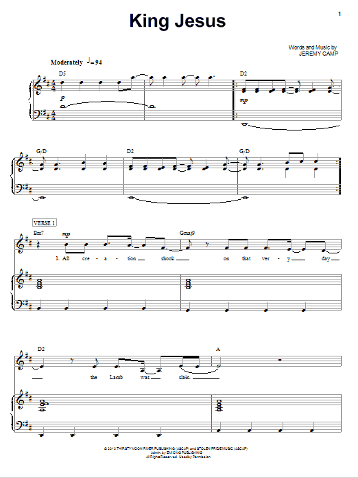 Jeremy Camp King Jesus Sheet Music Notes & Chords for Piano, Vocal & Guitar (Right-Hand Melody) - Download or Print PDF Jeremy Camp King Jesus Sheet Music Notes & Chords for Piano, Vocal & Guitar (Right-Hand Melody) - Download or Print PDF