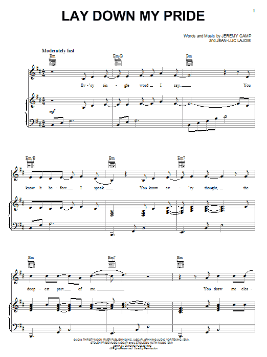 Jeremy Camp Lay Down My Pride Sheet Music Notes & Chords for Piano, Vocal & Guitar (Right-Hand Melody) - Download or Print PDF