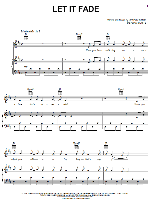Jeremy Camp Let It Fade Sheet Music Notes & Chords for Piano, Vocal & Guitar (Right-Hand Melody) - Download or Print PDF