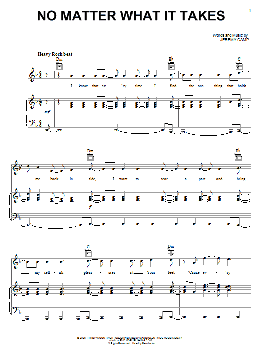 Jeremy Camp No Matter What It Takes Sheet Music Notes & Chords for Piano, Vocal & Guitar (Right-Hand Melody) - Download or Print PDF Jeremy Camp No Matter What It Takes Sheet Music Notes & Chords for Piano, Vocal & Guitar (Right-Hand Melody) - Download or Print PDF