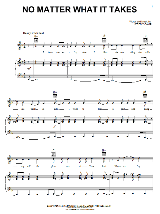 Jeremy Camp No Matter What It Takes Sheet Music Notes & Chords for Piano, Vocal & Guitar (Right-Hand Melody) - Download or Print PDF