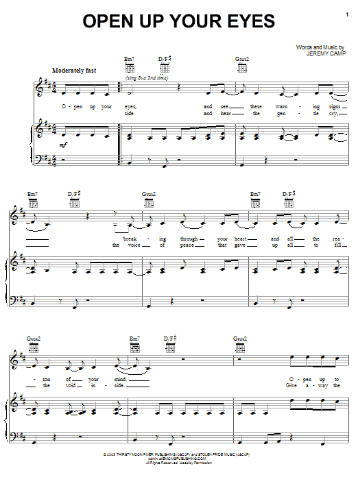 Jeremy Camp Open Up Your Eyes Sheet Music Notes & Chords for Piano, Vocal & Guitar (Right-Hand Melody) - Download or Print PDF