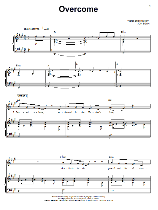 Jon Egan Overcome Sheet Music Notes & Chords for Lyrics & Chords - Download or Print PDF