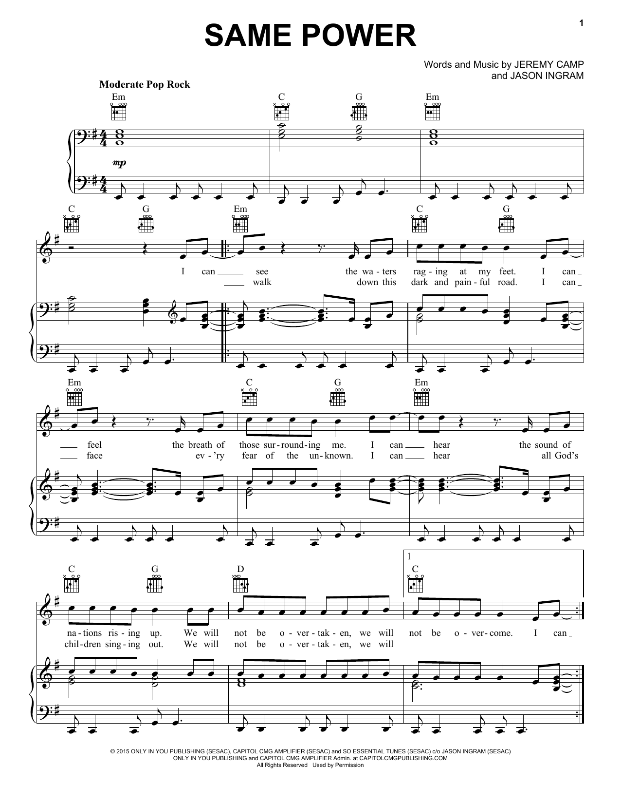 Jeremy Camp Same Power Sheet Music Notes & Chords for Piano, Vocal & Guitar (Right-Hand Melody) - Download or Print PDF