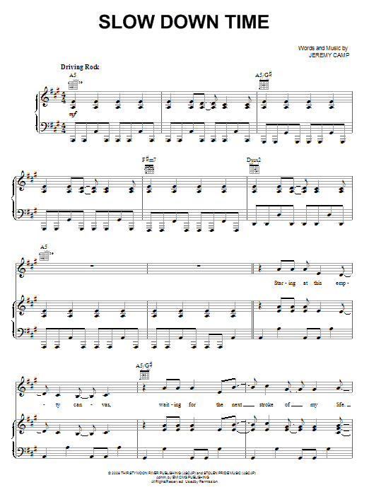 Jeremy Camp Slow Down Time Sheet Music Notes & Chords for Piano, Vocal & Guitar (Right-Hand Melody) - Download or Print PDF Jeremy Camp Slow Down Time Sheet Music Notes & Chords for Piano, Vocal & Guitar (Right-Hand Melody) - Download or Print PDF