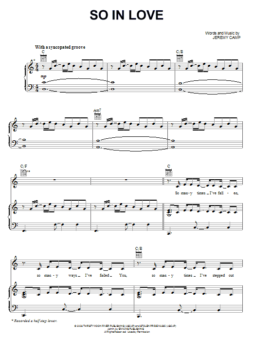 Jeremy Camp So In Love Sheet Music Notes & Chords for Piano, Vocal & Guitar (Right-Hand Melody) - Download or Print PDF