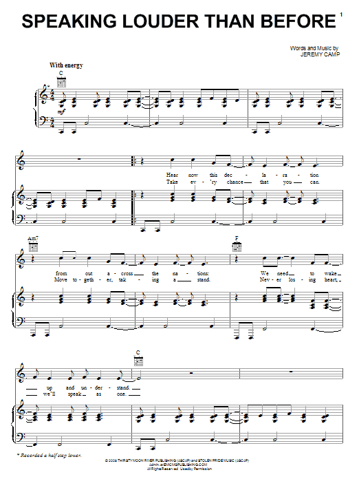 Jeremy Camp Speaking Louder Than Before Sheet Music Notes & Chords for Piano, Vocal & Guitar (Right-Hand Melody) - Download or Print PDF