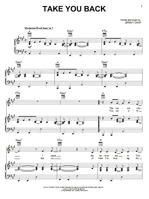 Jeremy Camp Take You Back Sheet Music Notes & Chords for Melody Line, Lyrics & Chords - Download or Print PDF