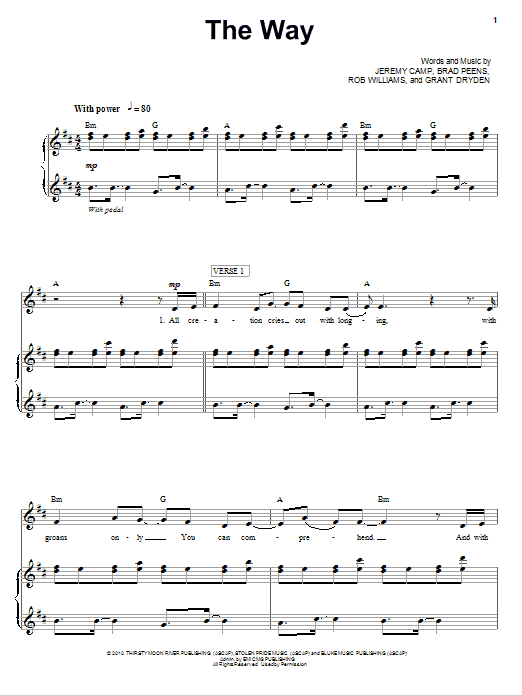 Jeremy Camp The Way Sheet Music Notes & Chords for Piano, Vocal & Guitar (Right-Hand Melody) - Download or Print PDF Jeremy Camp The Way Sheet Music Notes & Chords for Piano, Vocal & Guitar (Right-Hand Melody) - Download or Print PDF