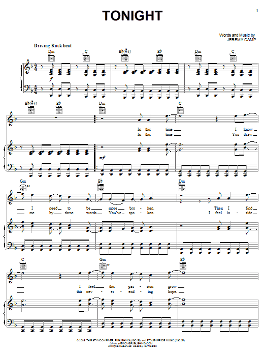 Jeremy Camp Tonight Sheet Music Notes & Chords for Guitar Tab Play-Along - Download or Print PDF