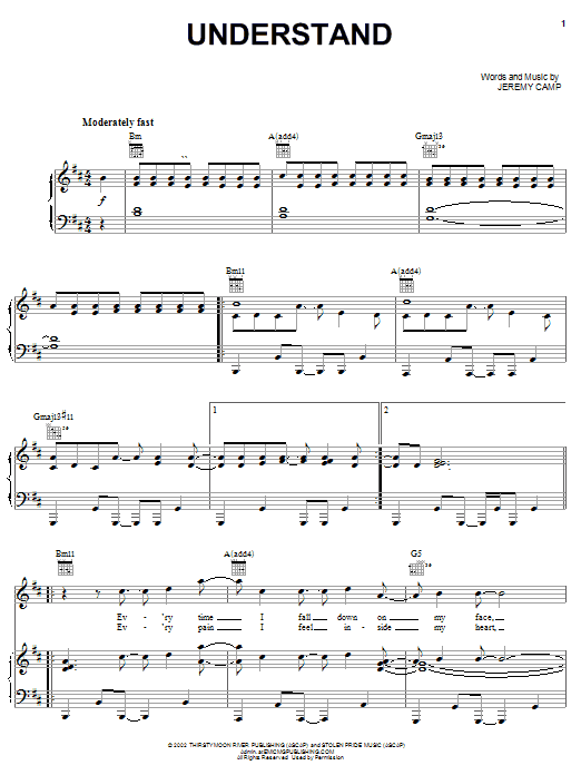 Jeremy Camp Understand Sheet Music Notes & Chords for Piano, Vocal & Guitar (Right-Hand Melody) - Download or Print PDF Jeremy Camp Understand Sheet Music Notes & Chords for Piano, Vocal & Guitar (Right-Hand Melody) - Download or Print PDF