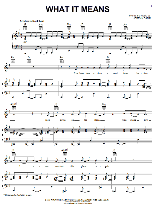 Jeremy Camp What It Means Sheet Music Notes & Chords for Melody Line, Lyrics & Chords - Download or Print PDF
