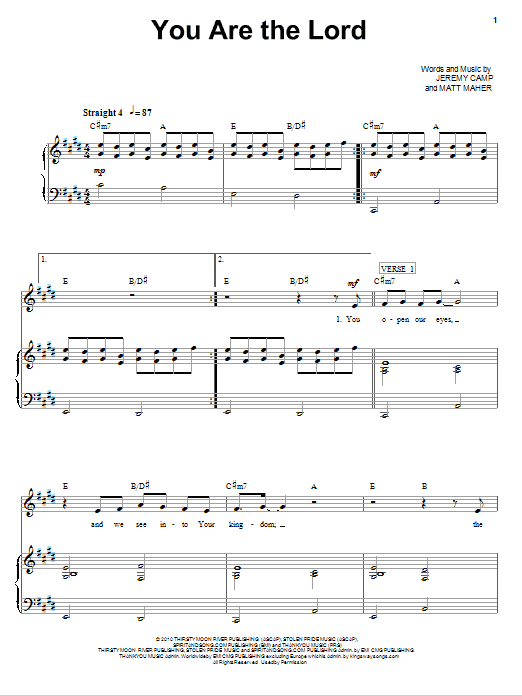 Jeremy Camp You Are The Lord Sheet Music Notes & Chords for Piano, Vocal & Guitar (Right-Hand Melody) - Download or Print PDF Jeremy Camp You Are The Lord Sheet Music Notes & Chords for Piano, Vocal & Guitar (Right-Hand Melody) - Download or Print PDF