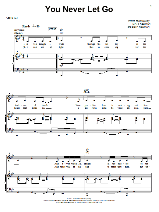 Jeremy Camp You Never Let Go Sheet Music Notes & Chords for Piano, Vocal & Guitar (Right-Hand Melody) - Download or Print PDF Jeremy Camp You Never Let Go Sheet Music Notes & Chords for Piano, Vocal & Guitar (Right-Hand Melody) - Download or Print PDF