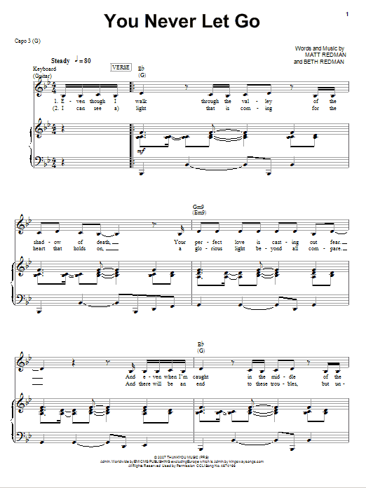 Jeremy Camp You Never Let Go Sheet Music Notes & Chords for Piano, Vocal & Guitar (Right-Hand Melody) - Download or Print PDF