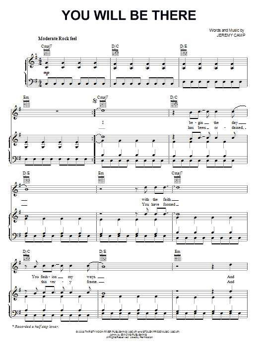 Jeremy Camp You Will Be There Sheet Music Notes & Chords for Piano, Vocal & Guitar (Right-Hand Melody) - Download or Print PDF