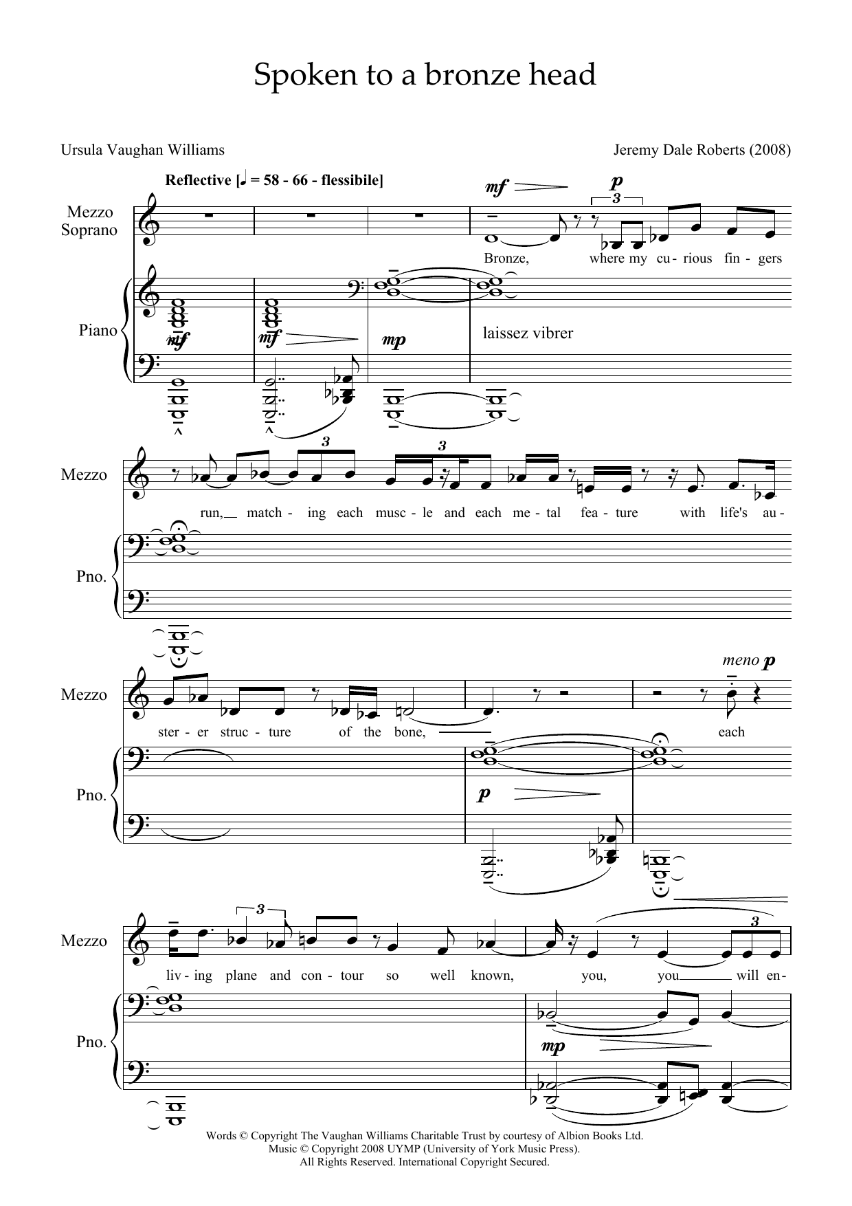 Jeremy Dale Roberts Spoken to a Bronze Head (for mezzo-soprano and piano) Sheet Music Notes & Chords for Piano & Vocal - Download or Print PDF