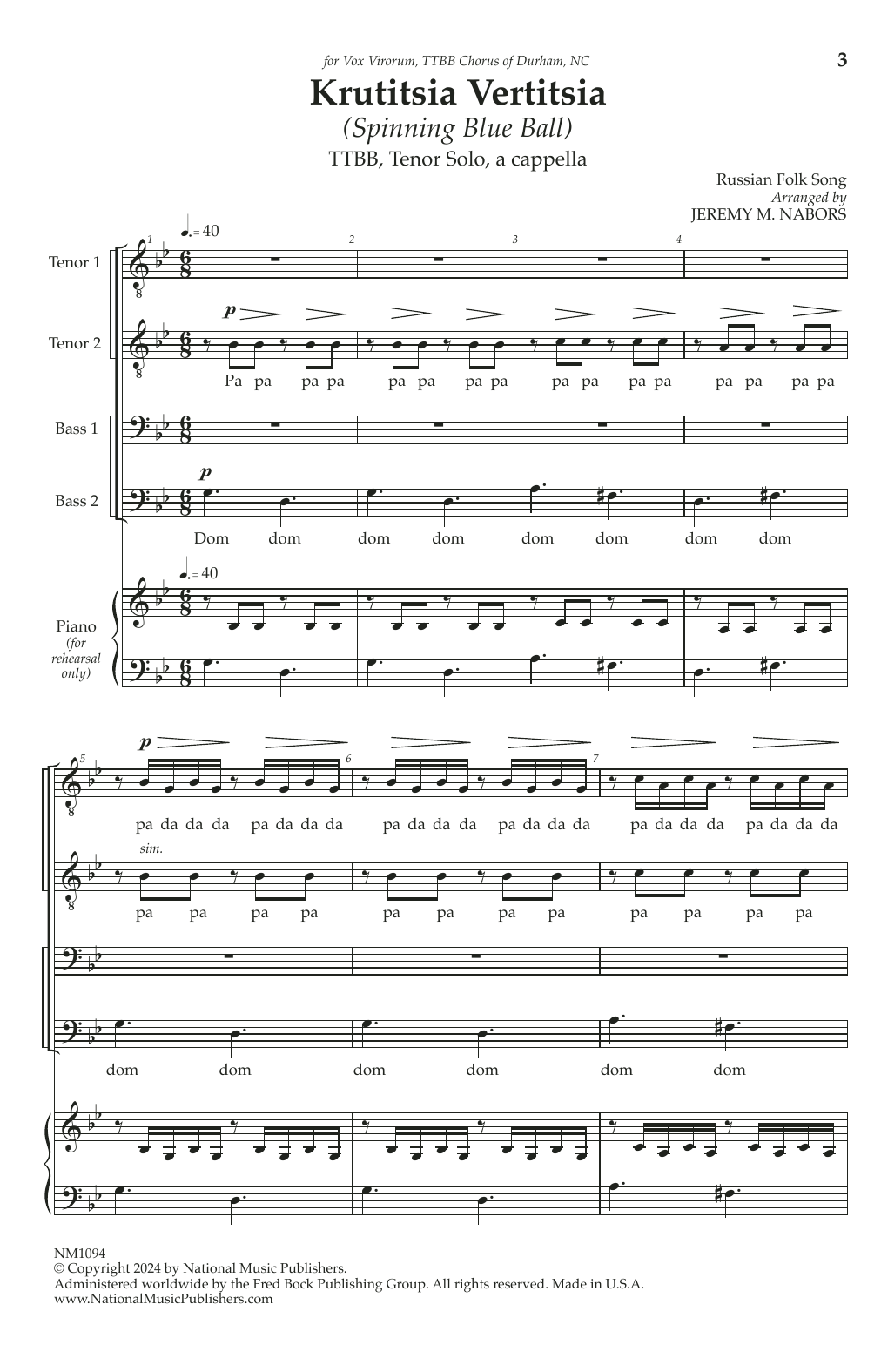 Jeremy Nabors Krutitsia Vertitsia Sheet Music Notes & Chords for TTBB Choir - Download or Print PDF