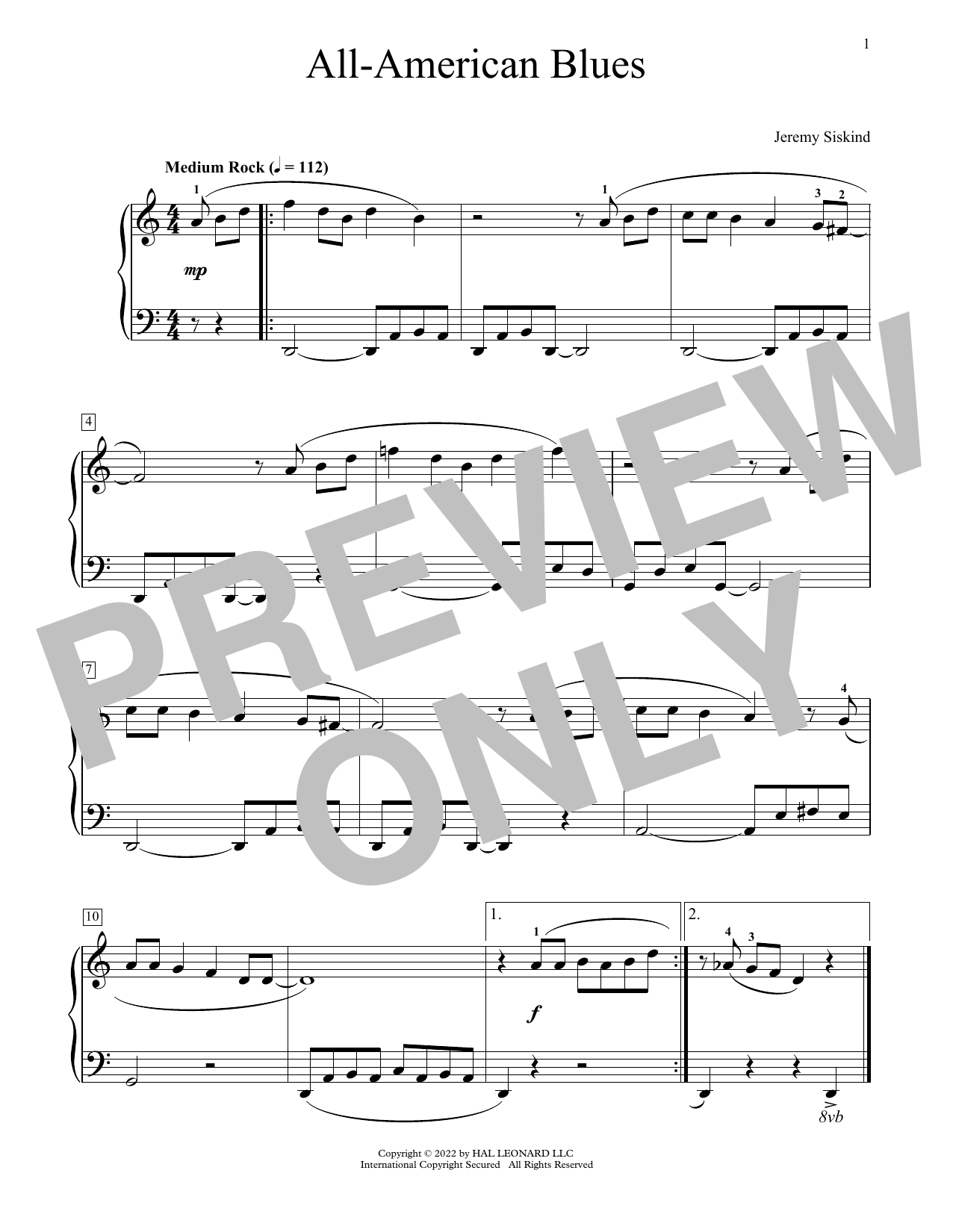 Jeremy Siskind All-American Blues Sheet Music Notes & Chords for Educational Piano - Download or Print PDF