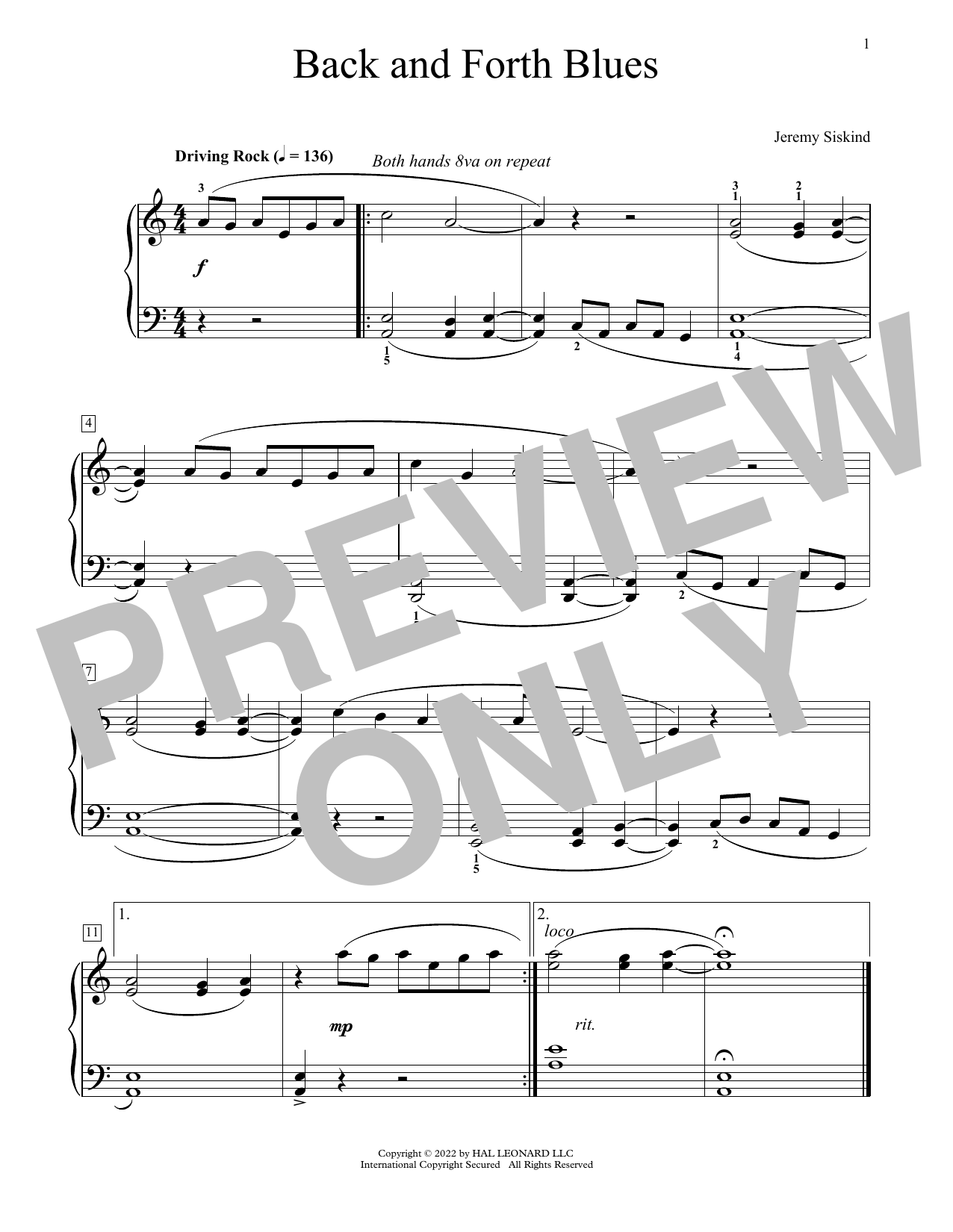 Jeremy Siskind Back And Forth Blue Sheet Music Notes & Chords for Educational Piano - Download or Print PDF