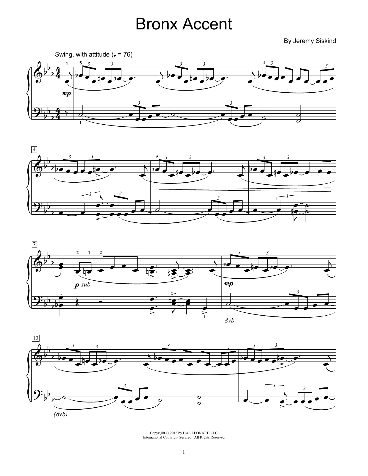 Jeremy Siskind Bronx Accent Sheet Music Notes & Chords for Educational Piano - Download or Print PDF