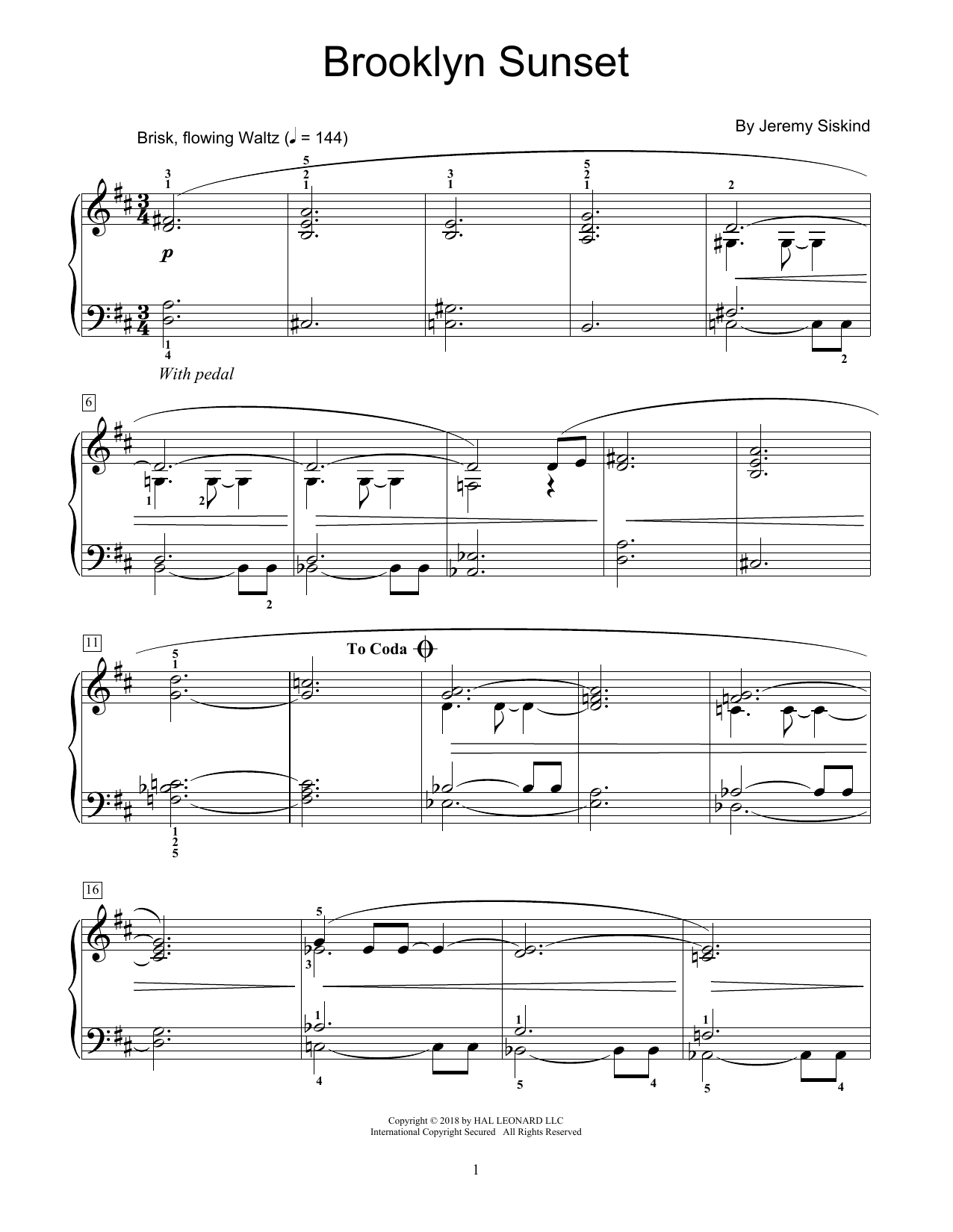 Jeremy Siskind Brooklyn Sunset Sheet Music Notes & Chords for Educational Piano - Download or Print PDF