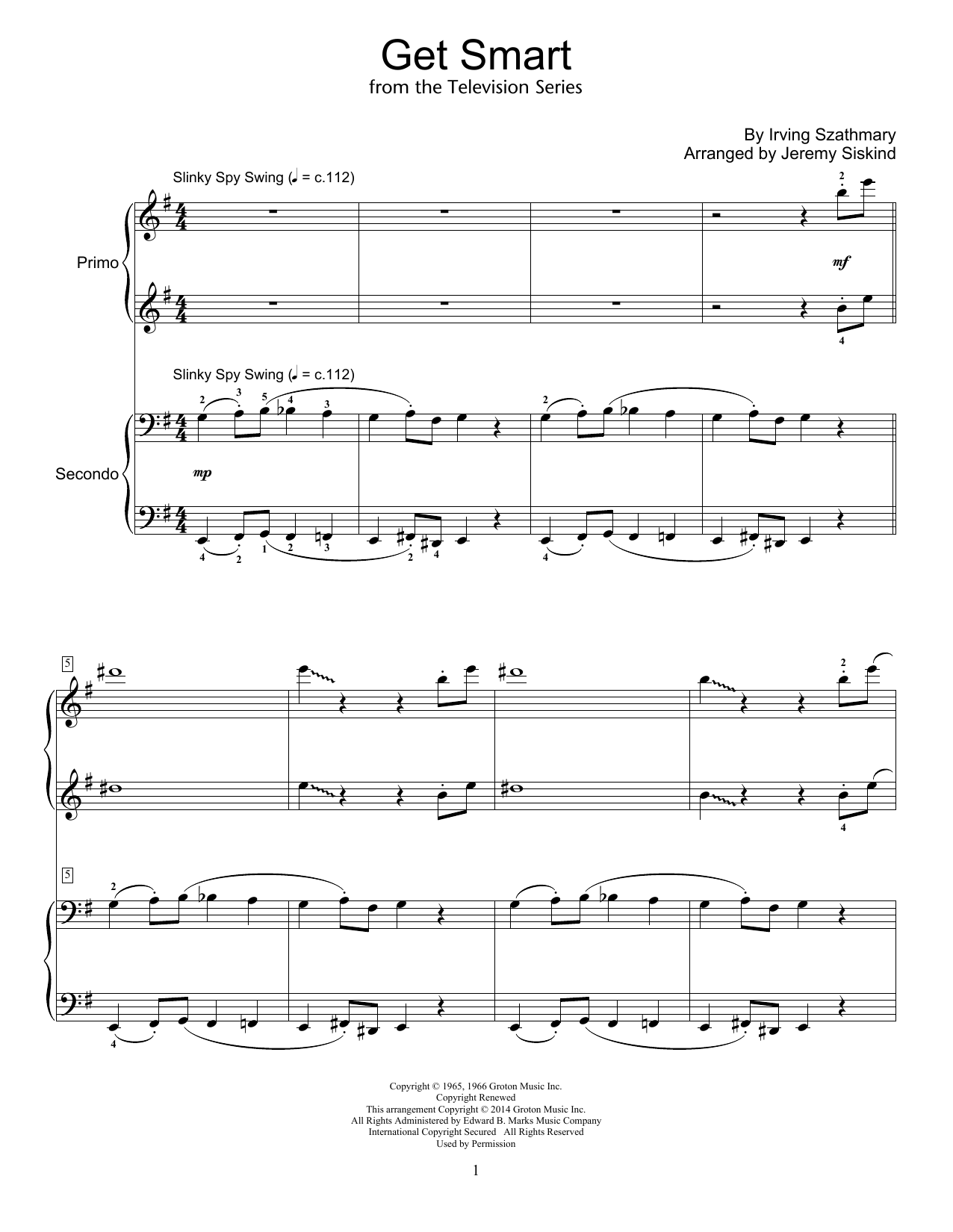 Jeremy Siskind Get Smart Sheet Music Notes & Chords for Piano Duet - Download or Print PDF