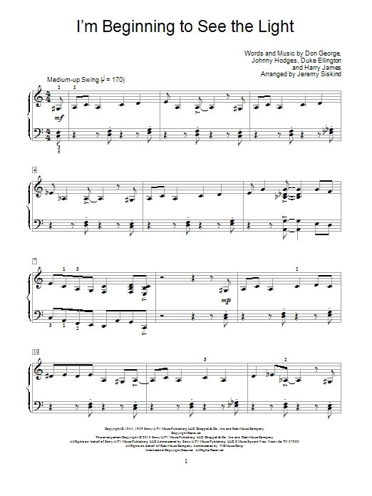 Jeremy Siskind I'm Beginning To See The Light Sheet Music Notes & Chords for Educational Piano - Download or Print PDF