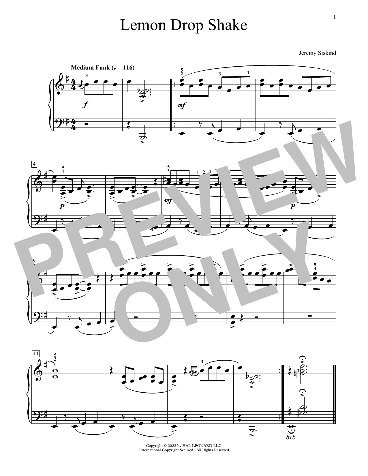 Jeremy Siskind Lemon Drop Shake Sheet Music Notes & Chords for Educational Piano - Download or Print PDF