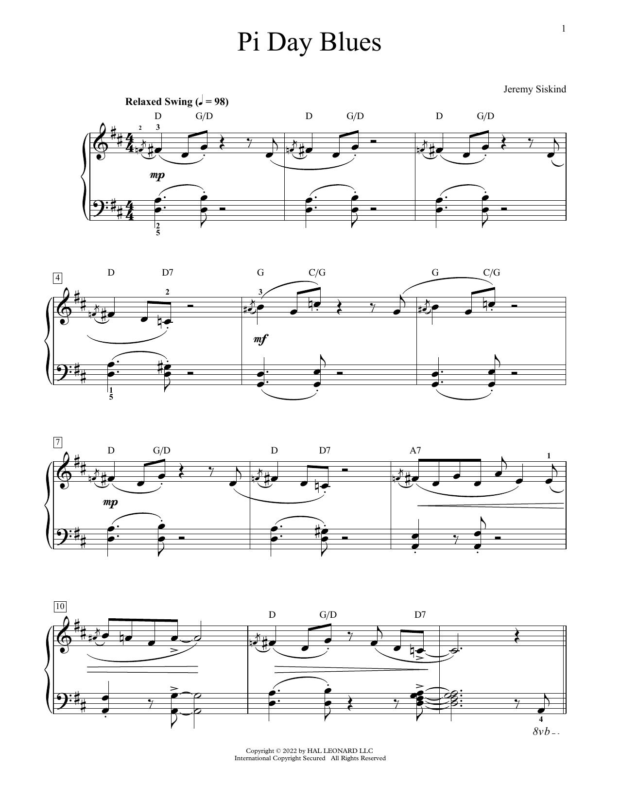 Jeremy Siskind Pi Day Blues Sheet Music Notes & Chords for Educational Piano - Download or Print PDF