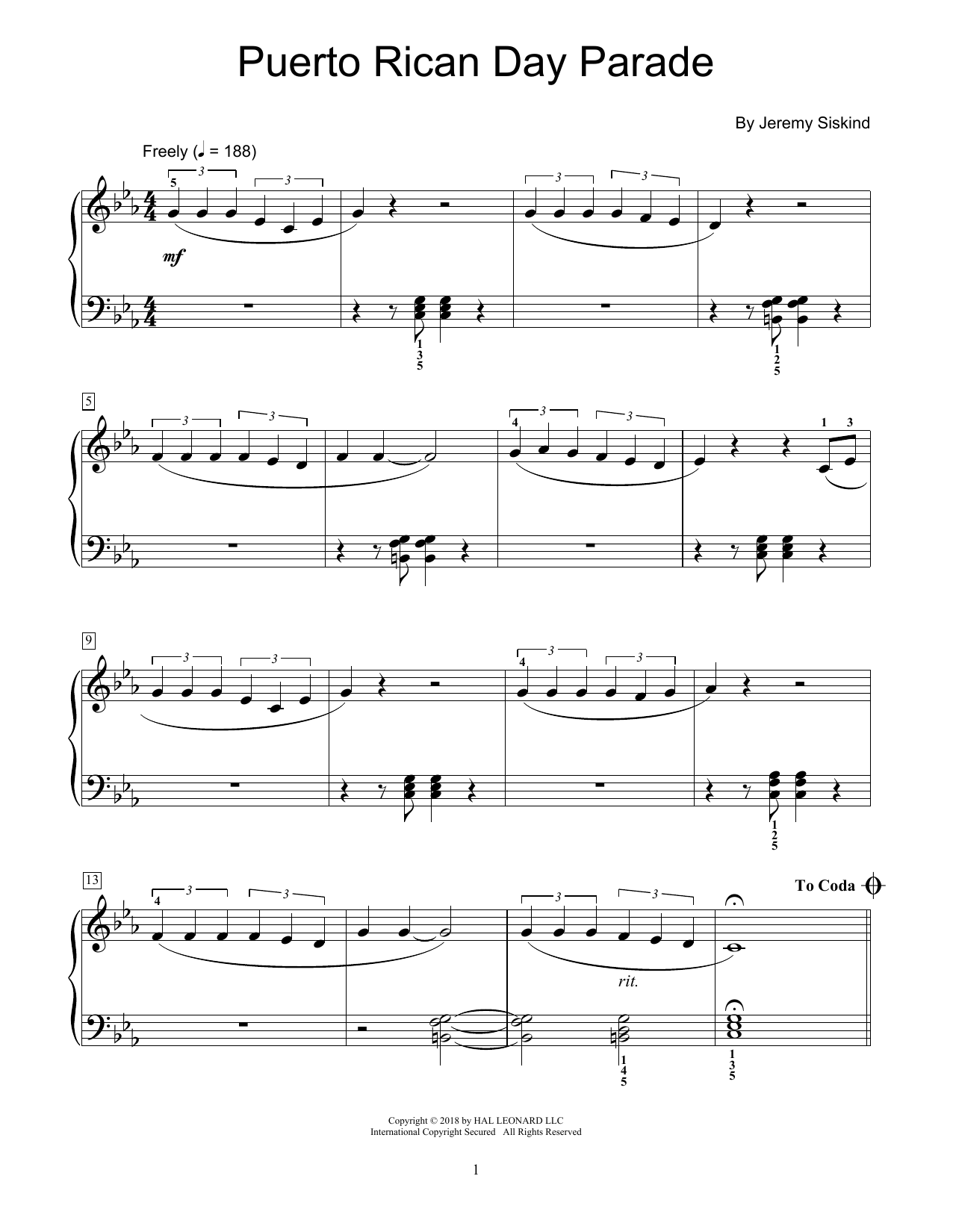 Jeremy Siskind Puerto Rican Day Parade Sheet Music Notes & Chords for Educational Piano - Download or Print PDF