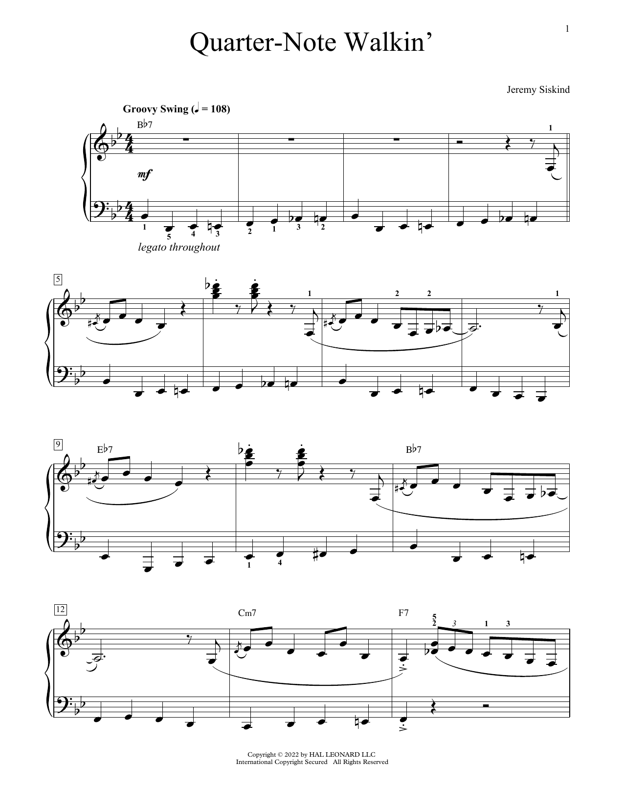 Jeremy Siskind Quarter-Note Walkin' Sheet Music Notes & Chords for Educational Piano - Download or Print PDF
