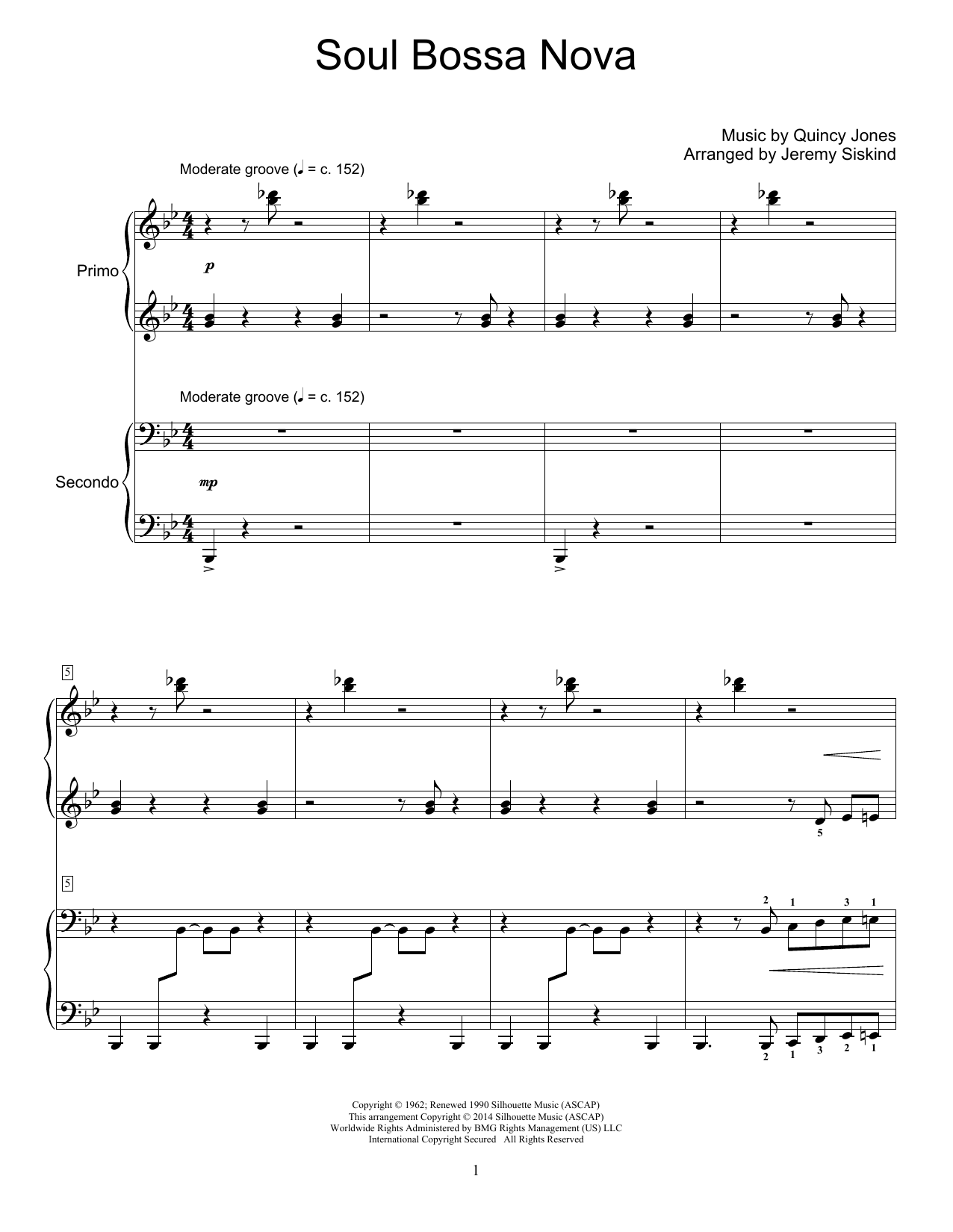 Jeremy Siskind Soul Bossa Nova Sheet Music Notes & Chords for Piano Duet - Download or Print PDF