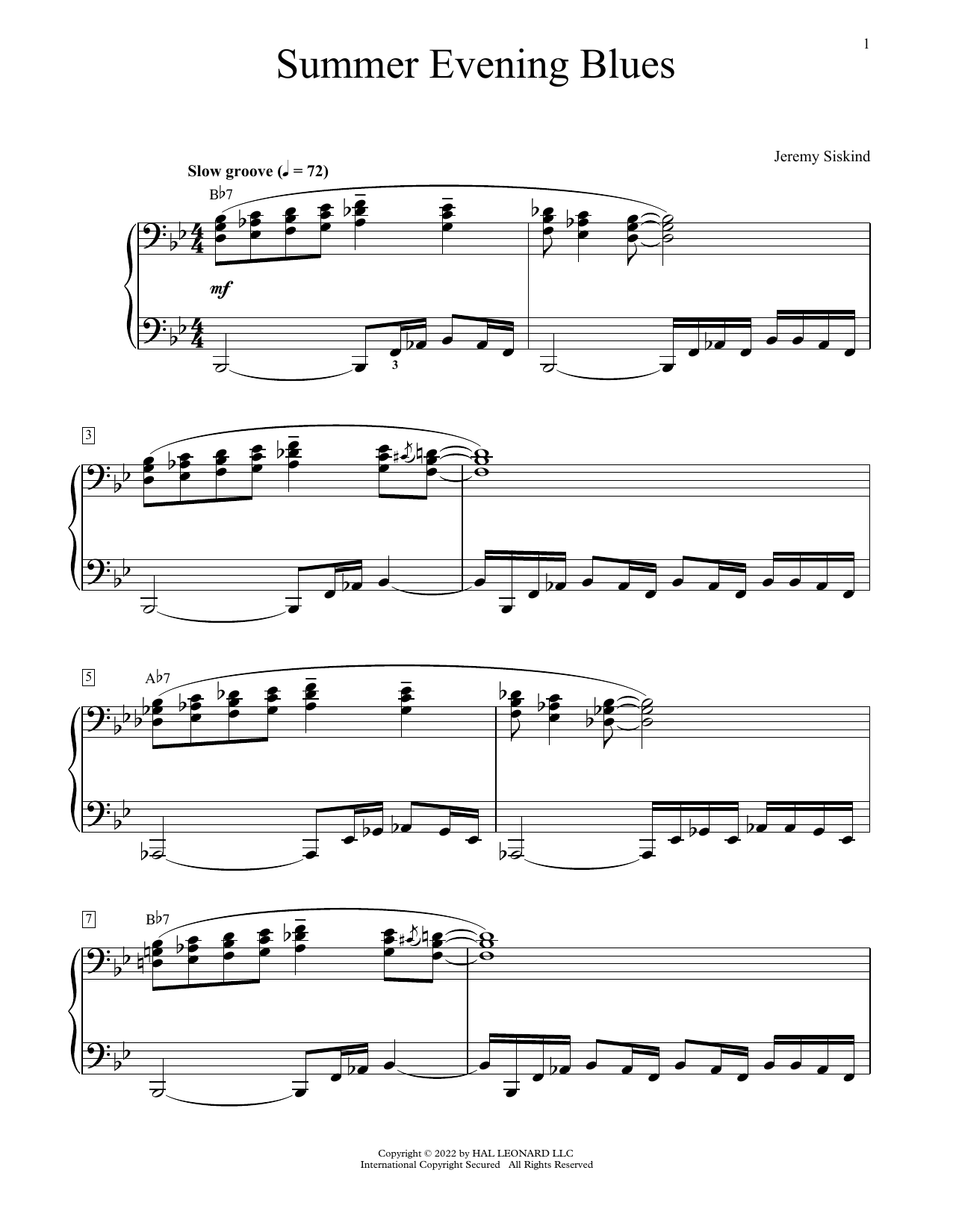Jeremy Siskind Summer Evening Blues Sheet Music Notes & Chords for Educational Piano - Download or Print PDF