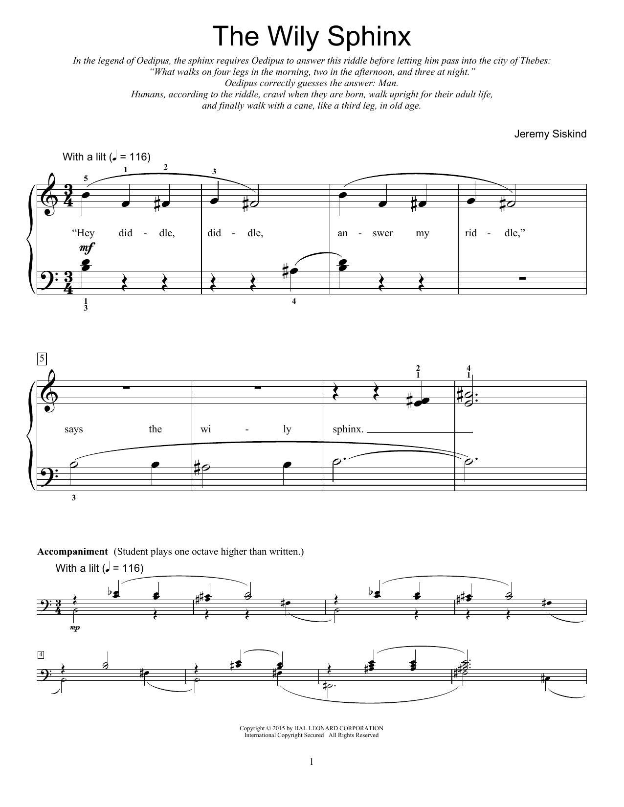 Jeremy Siskind The Wily Sphinx Sheet Music Notes & Chords for Educational Piano - Download or Print PDF
