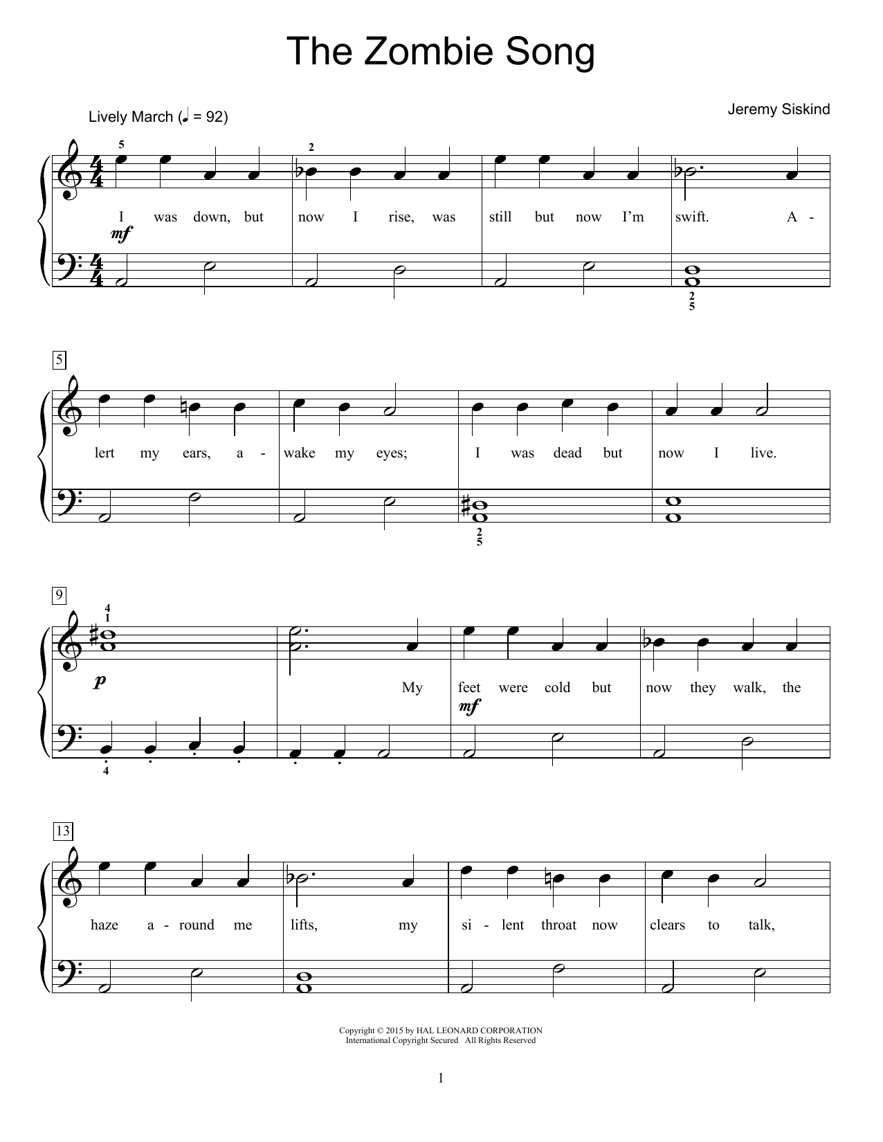 Jeremy Siskind The Zombie Song Sheet Music Notes & Chords for Educational Piano - Download or Print PDF