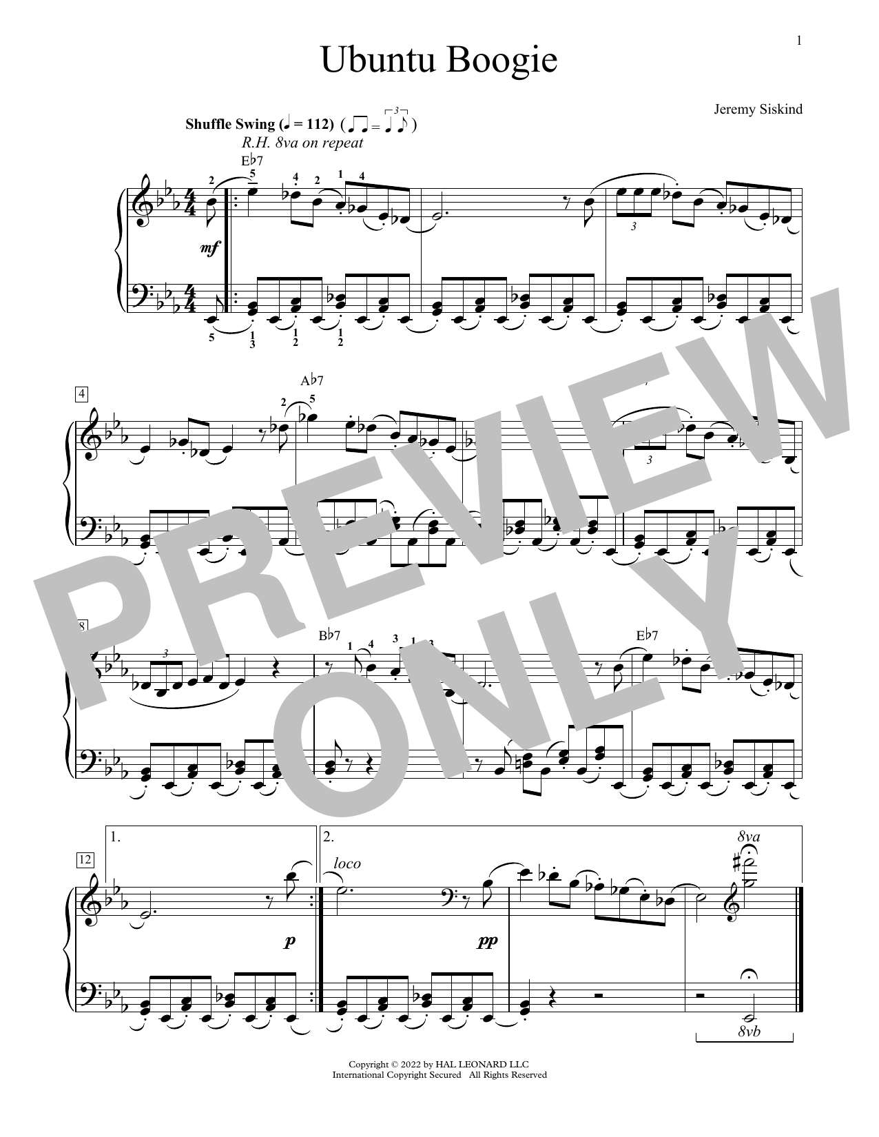 Jeremy Siskind Ubuntu Boogie Sheet Music Notes & Chords for Educational Piano - Download or Print PDF