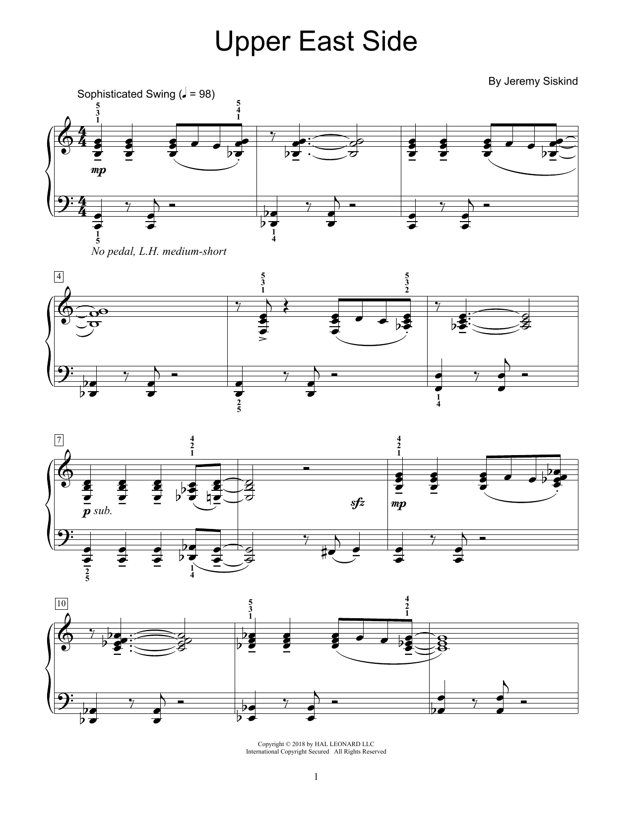 Jeremy Siskind Upper East Side Sheet Music Notes & Chords for Educational Piano - Download or Print PDF
