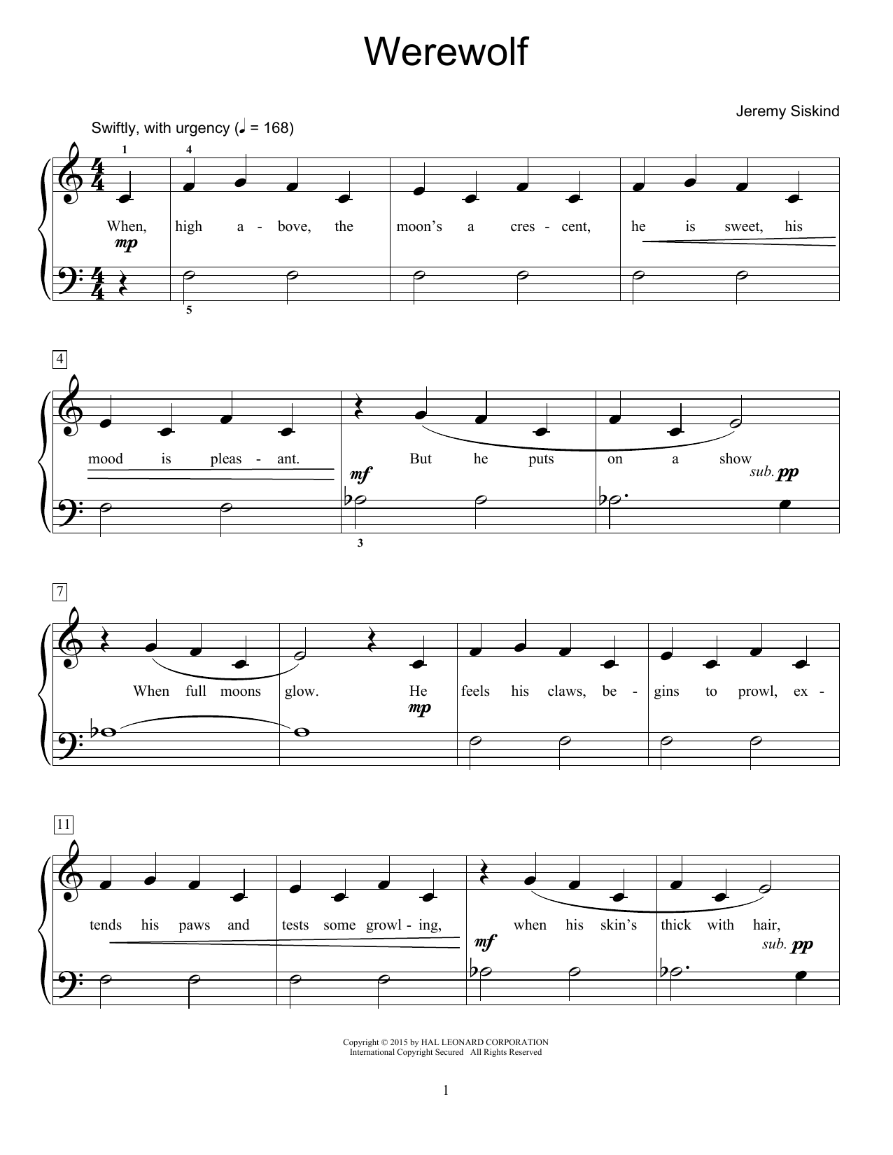 Jeremy Siskind Werewolf Sheet Music Notes & Chords for Educational Piano - Download or Print PDF
