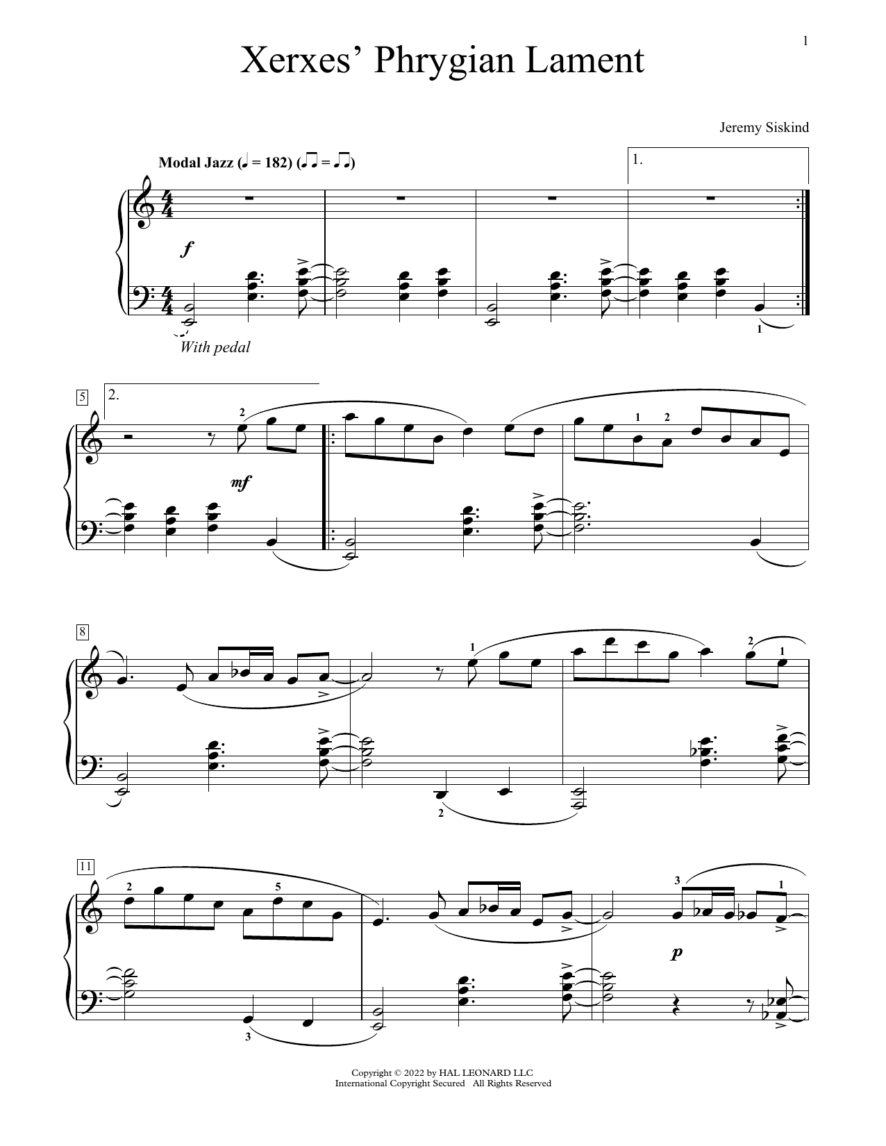 Jeremy Siskind Xerxes' Phrygian Lament Sheet Music Notes & Chords for Educational Piano - Download or Print PDF