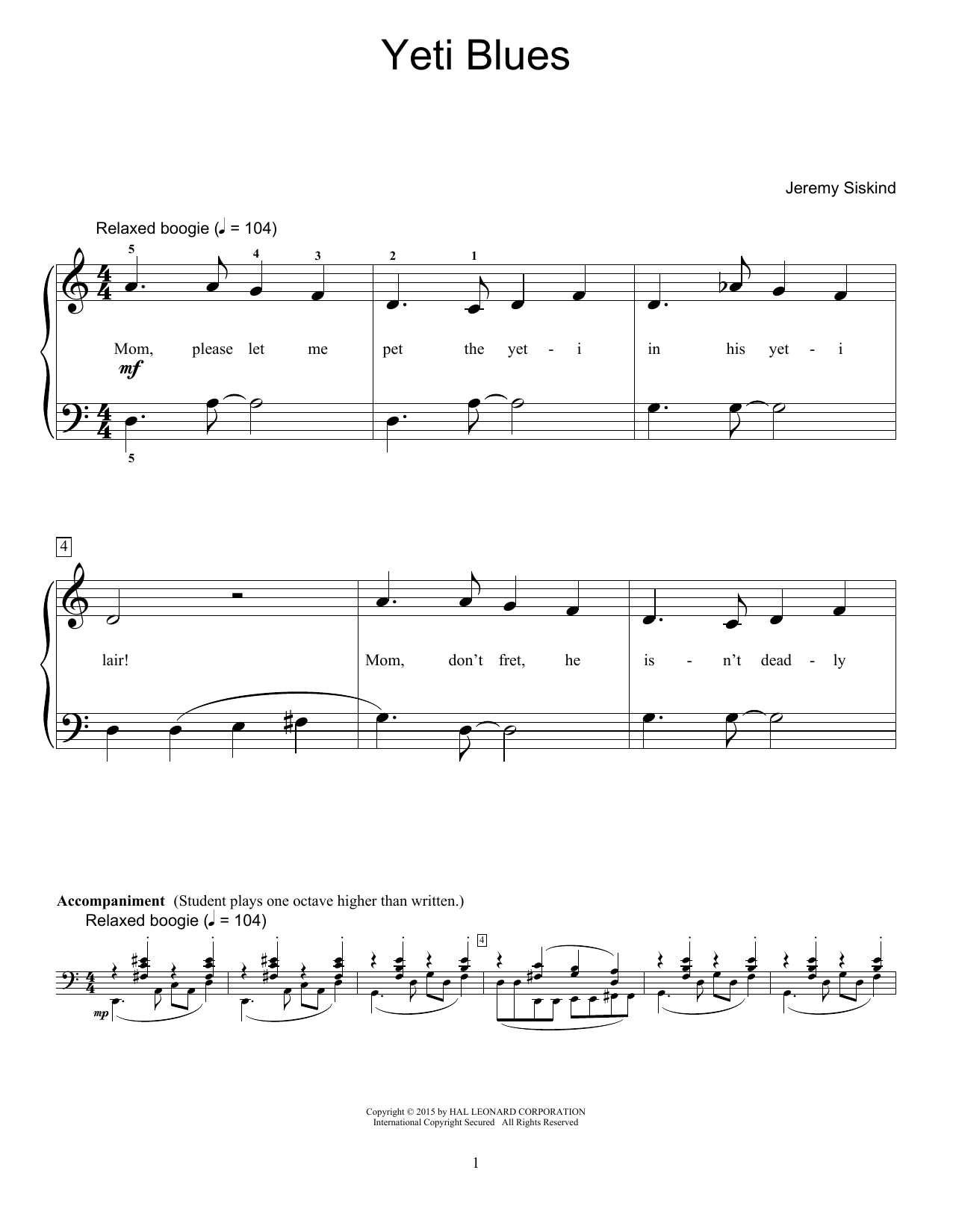 Jeremy Siskind Yeti Blues Sheet Music Notes & Chords for Educational Piano - Download or Print PDF